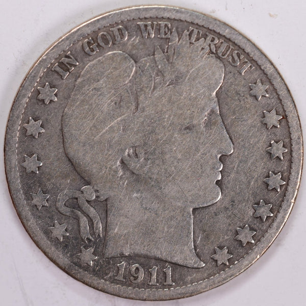 1911-D Barber Half Dollar, Very Good (old cleaning)  Circulated Coin, Store #H911D06