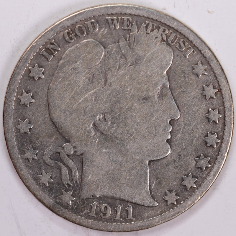 1911-D Barber Half Dollar, Very Good (old cleaning)  Circulated Coin, Store