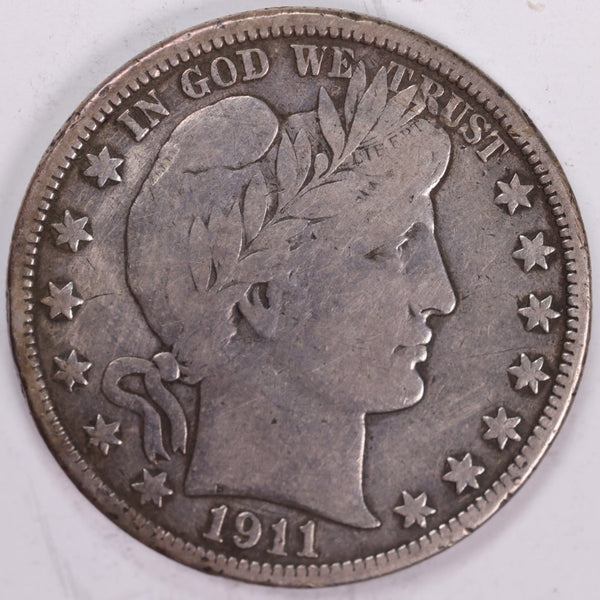 1911-D Barber Half Dollar, Fine+ (details) Circulated Coin, Store #H911D08