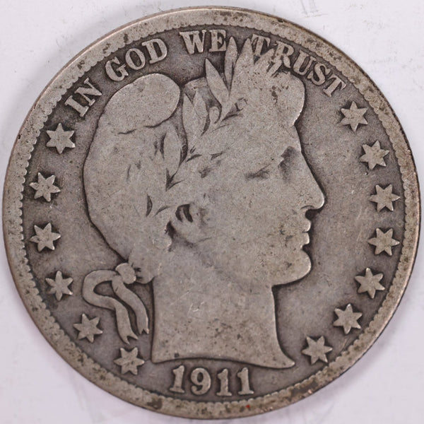 1911-S Barber Half Dollar, Very Good+ Circulated Coin, Store #H911S10