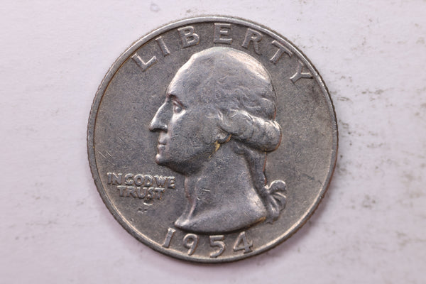 1954-D Washington Silver Quarter, Affordable Circulated Collectible Coin. Sale #0353594