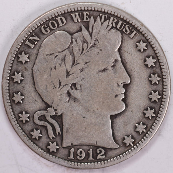 1912 Barber Half Dollar, Very Good+ Circulated Coin, Store #H912.01