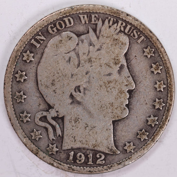 1912 Barber Half Dollar, Very Good Circulated Coin, Store #H912.02