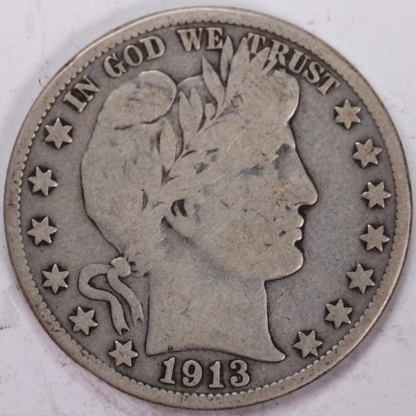 1913-S Barber Half Dollar, Very Good Circulated Coin, Store #H913S02