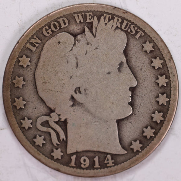 1914 Barber Half Dollar, Good Circulated Coin, Store #H914.01