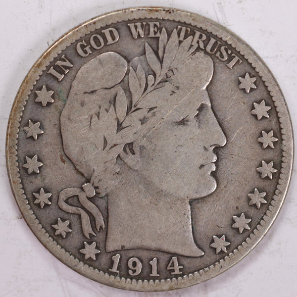 1914-S Barber Half Dollar, Very Good Circulated Coin, Store #H914S01