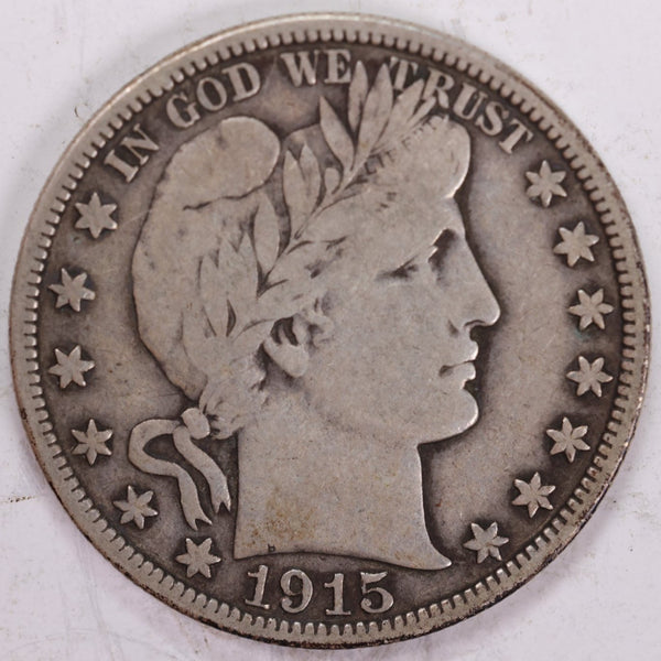 1915-D Barber Half Dollar, Very Good Circulated Coin, Store #H915D01