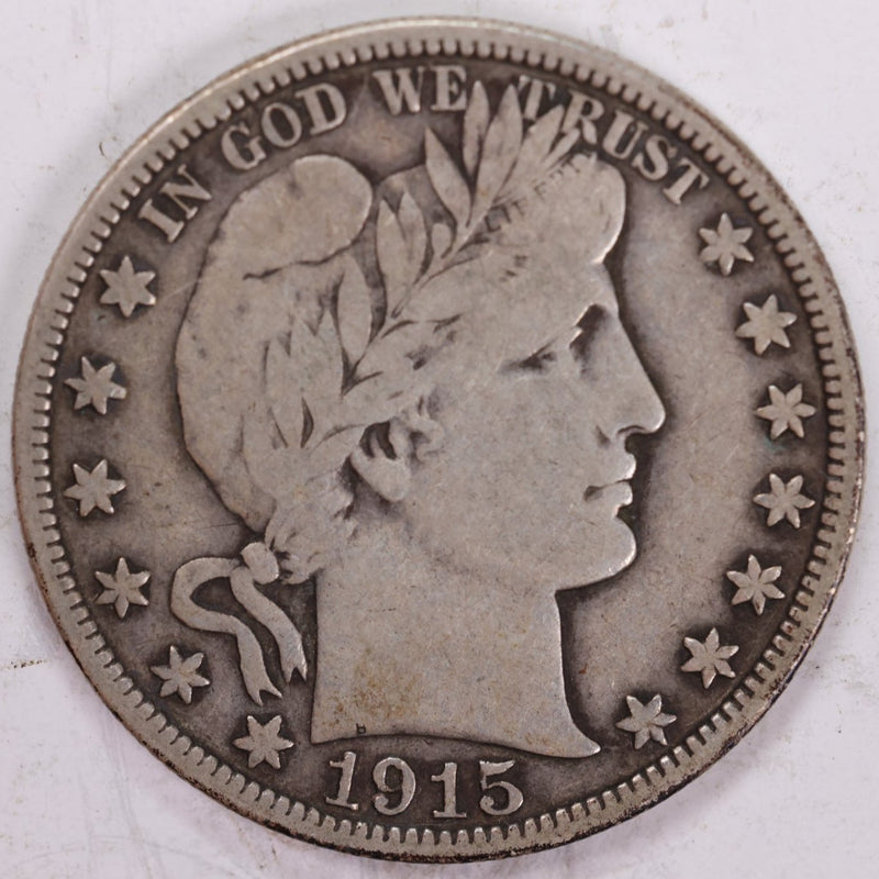 1915-D Barber Half Dollar, Very Good Circulated Coin, Store