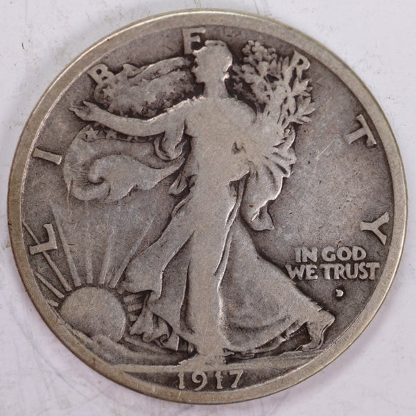 1917 Walking Liberty Half Dollar, Very Good Circulated Coin, Store #H917.02