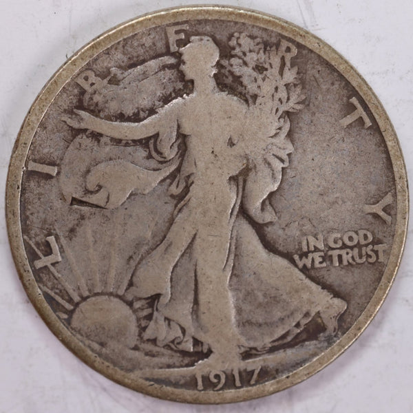1917-D (rev) Walking Liberty Half Dollar, Very Good+ Circulated Coin, Store #H917D02