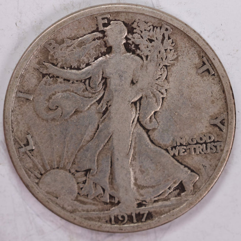 1917-S (rev) Walking Liberty Half Dollar, Very Good Circulated Coin, Store