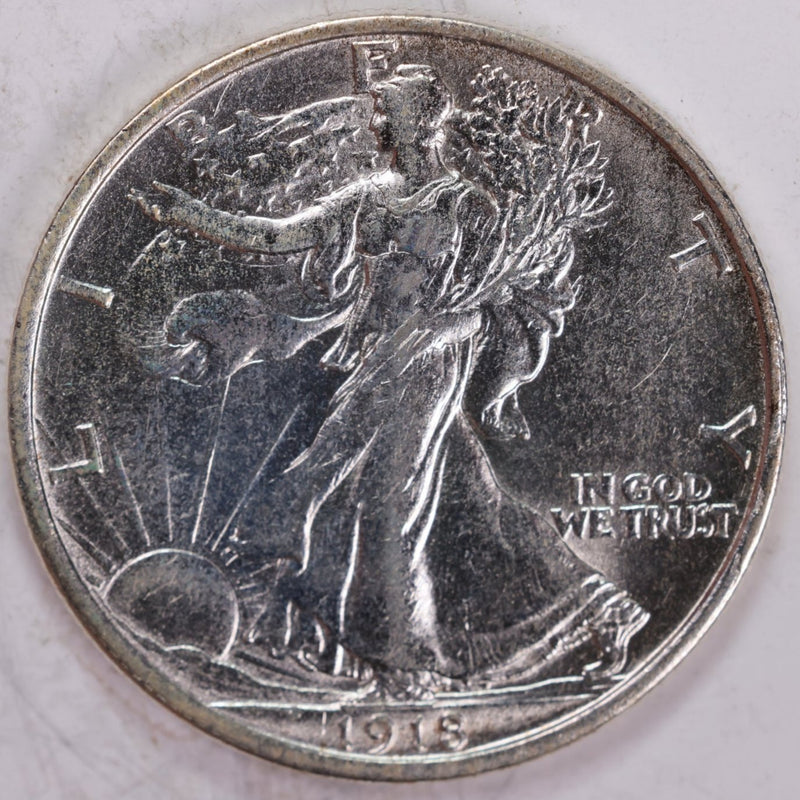 1918-D Walking Liberty Half Dollar, About Uncirculated Coin, Nice Slider, Store