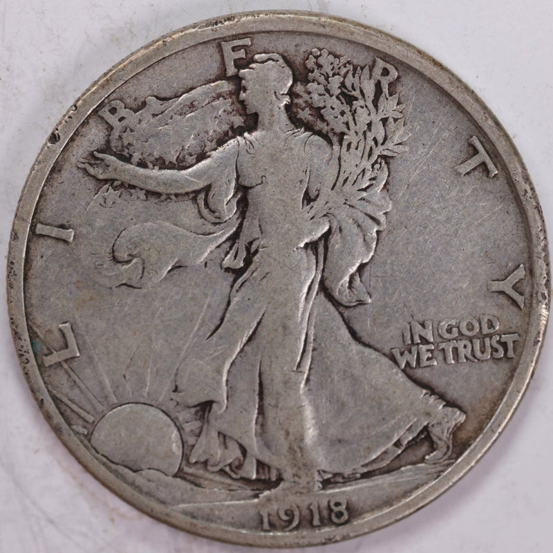 1918-D Walking Liberty Half Dollar, Very Fine Circulated Coin (details - rim dings), Store