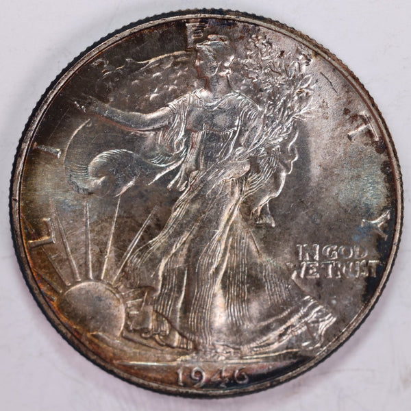 1946 Walking Liberty Half Dollar, Mint State+ Coin, Details - nice toner, Store #H946.02