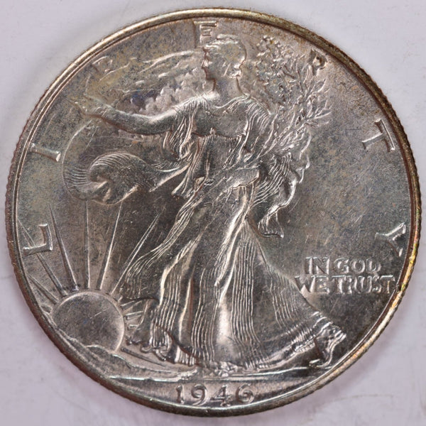 1946-D Walking Liberty Half Dollar, About Uncirculated Coin, Nice Slider, Store #H946D01