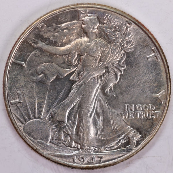 1947 Walking Liberty Half Dollar, About Uncirculated Coin, Nice Slider, Store #H947.02