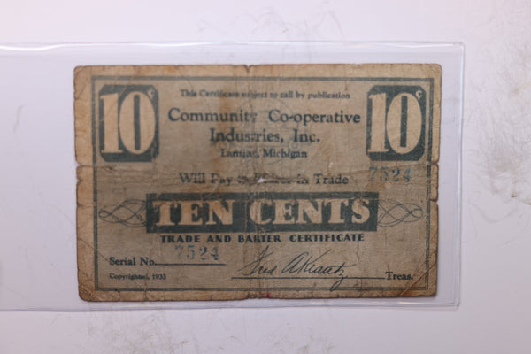 1933 10 Cent, Lansing Mich., Obsolete Note., Store #2056