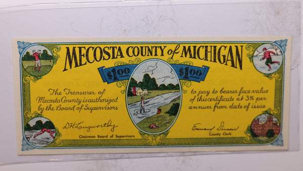 1933 $1, Mecosta County of Mich., Obsolete Note., Store #2061