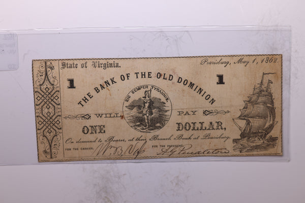 1862 $1, PEARISBURG, VA., Obsolete Currency., Store #2116