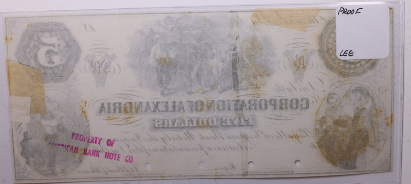 18__ $5, ALEXANDRIA, VA., PROOF., Obsolete Currency., Store