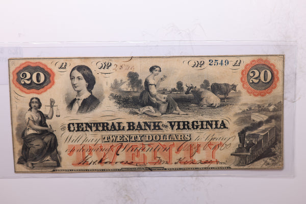 1860 $20, Central Bank of Virginia, STAUNTON., Obsolete Currency., Store #2126