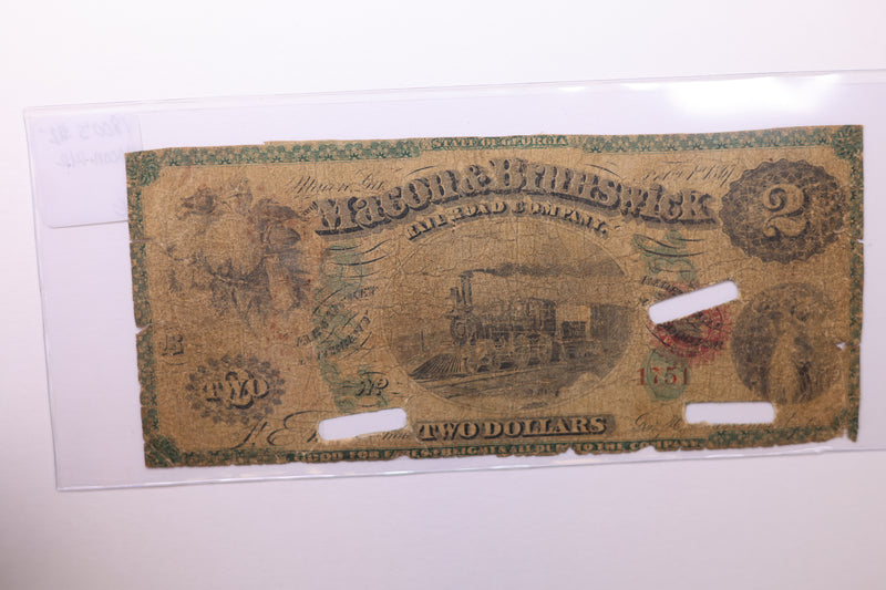 1800's $2, MACON & BRUNSWICK Rail Road., Obsolete Currency., Store