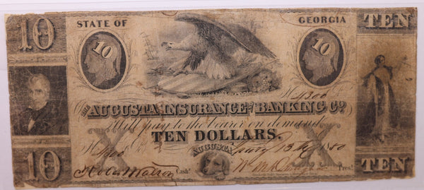 1850 $10, Augusta Insurance Banking Co. GA., Obsolete Currency., Store #GA010.