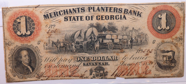 1859 $1, Merchants Planters Bank, GA., Obsolete Currency., Store #GA011.