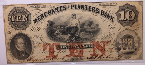 1859 $10, Merchants Planters Bank, GA., Obsolete Currency., Store #GA012.