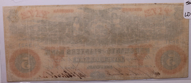 1860 $5., MERCHANTS and PLANTERS BANK, GA., Obsolete Currency., Store