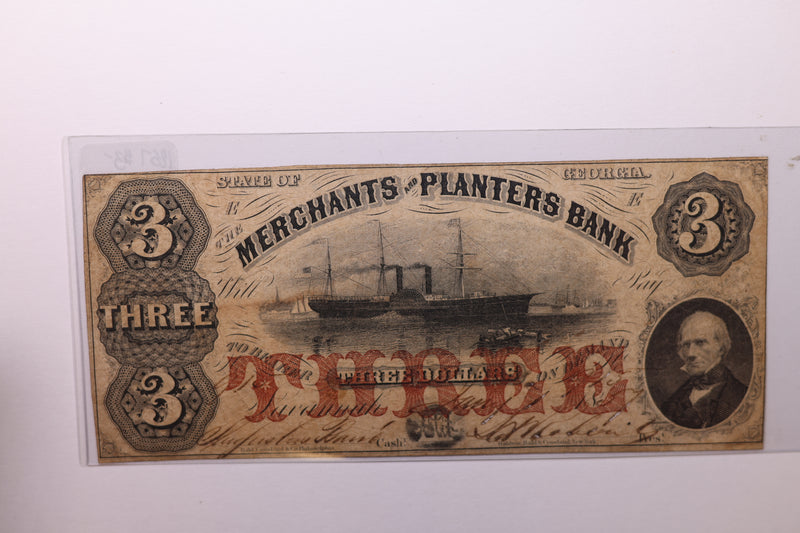 1857 $3., MERCHANTS and PLANTERS BANK, GA., Obsolete Currency., Store