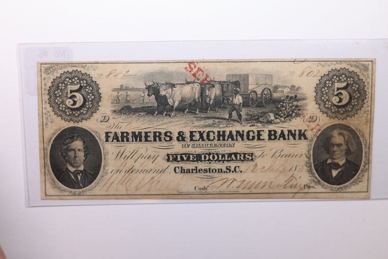 1855 $5., FARMERS & EXCHANGE BANK, S.C., Obsolete Currency., Store