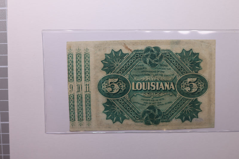 1875/6 $5., Bond of State of Louisiana., Obsolete Currency., Store