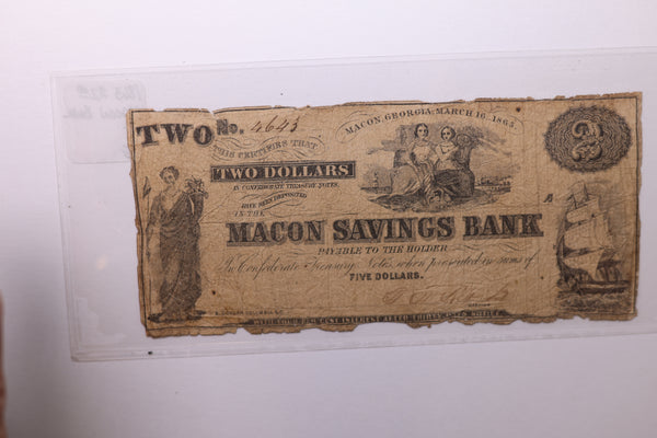 1863 $2., MACON SAVINGS BANK., GA., Obsolete Currency., Store #GA024