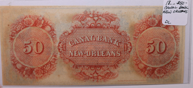 18__ $50., CANAL BANK., New Orleans, LA., Obsolete Currency., Store