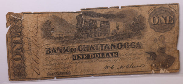 1863 $1, Bank of CHATTANOOGA, TN., Obsolete Currency., Store #TN002.