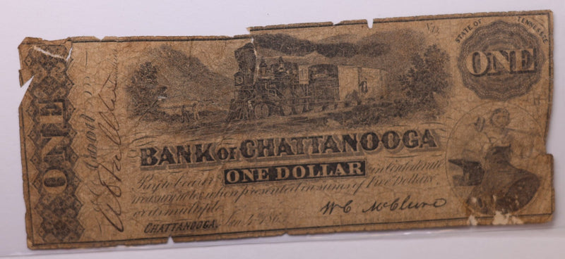 1863 $1, Bank of CHATTANOOGA, TN., Obsolete Currency., Store