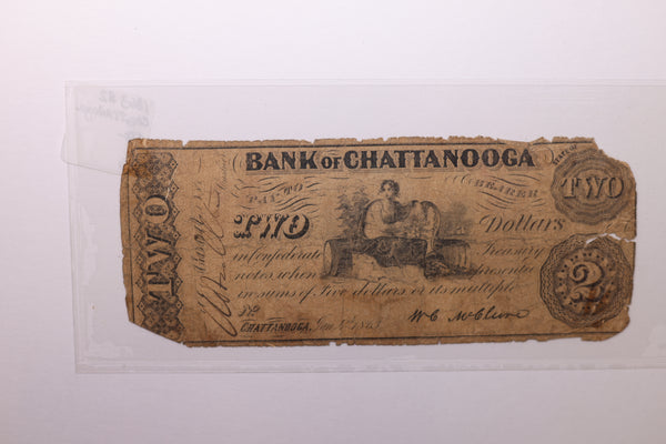 1863 $2, Bank Of Chattanooga, TN., Obsolete Currency., Store #TN005.