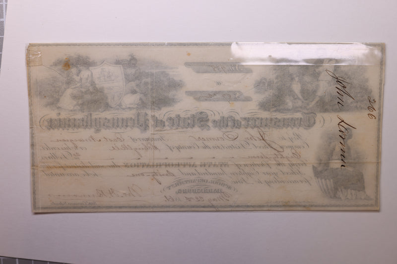 1861 $87.20, Treasurer, State of Pennsylvania., Obsolete Currency., Store