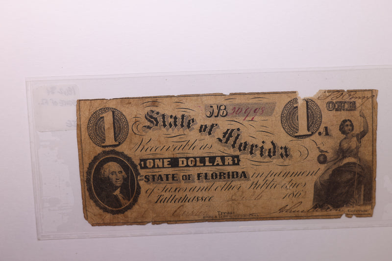 1862 $1., State Of Florida., Tallahassee., Obsolete Currency., Store