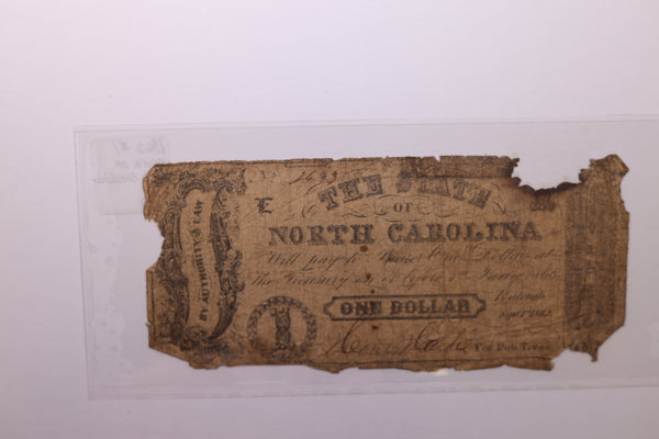 1862 $1., State of North Carolina., Obsolete Currency., Store #NC002