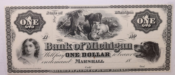 18__ $1., Remainder, Bank of Michigan., Marshall., Obsolete Currency., Store #MI002