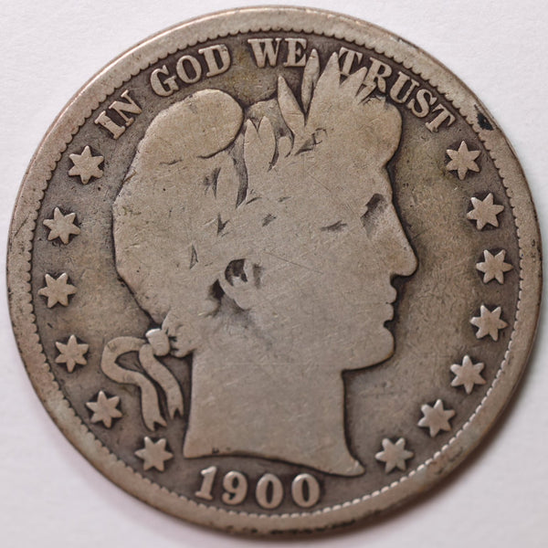 1900-S Barber Half Dollar, Very Good Circulated Coin, Store #H900S02