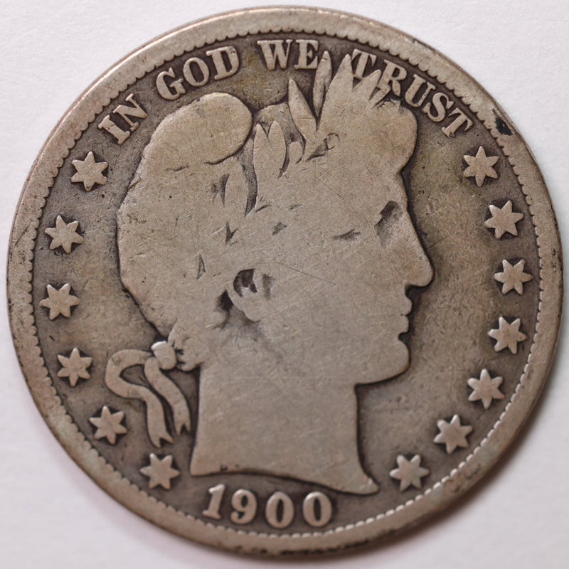 1900-S Barber Half Dollar, Very Good Circulated Coin, Store