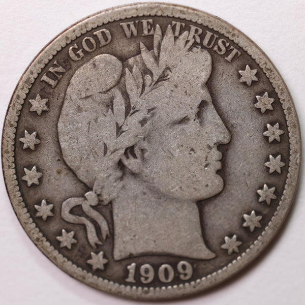 1909 Barber Half Dollar, Very Good+ Circulated Coin, Store #H909.15