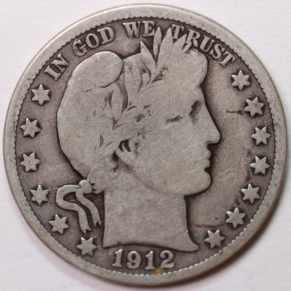 1912-S Barber Half Dollar, Very Good+ Circulated Coin, Store #H912S03