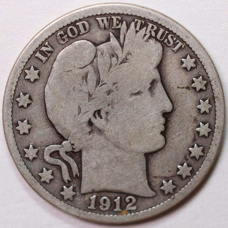 1912-S Barber Half Dollar, Very Good+ Circulated Coin, Store