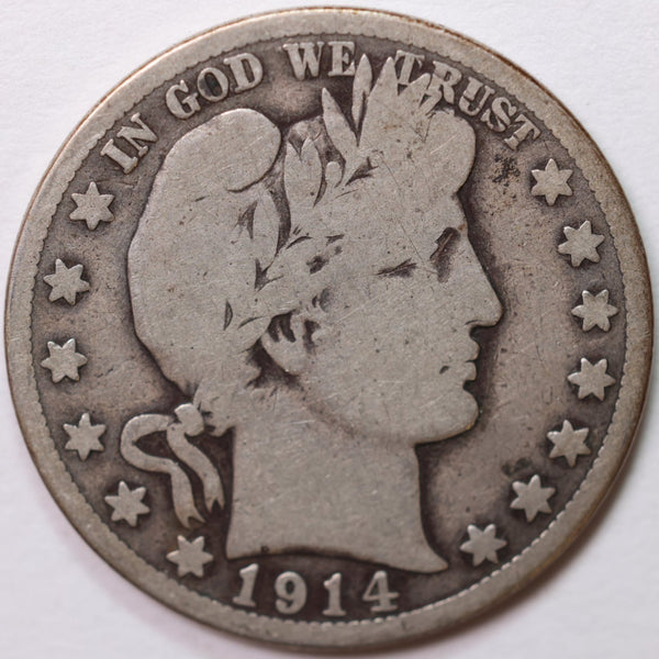 1914-S Barber Half Dollar, Very Good Circulated Coin, Store #H914S02