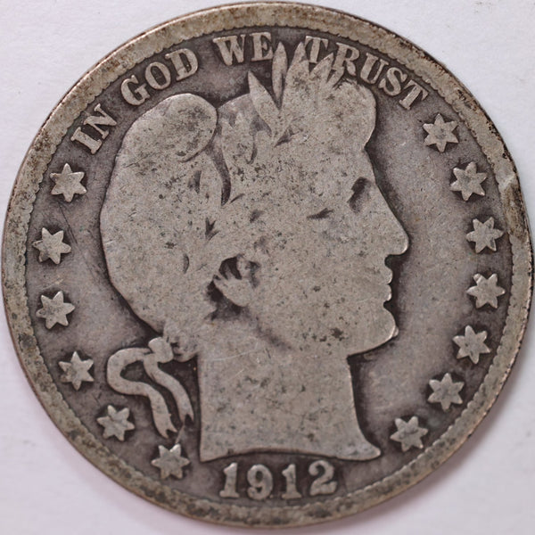 1912 Barber Half Dollar, Very Good Circulated Coin, Store #H912.11