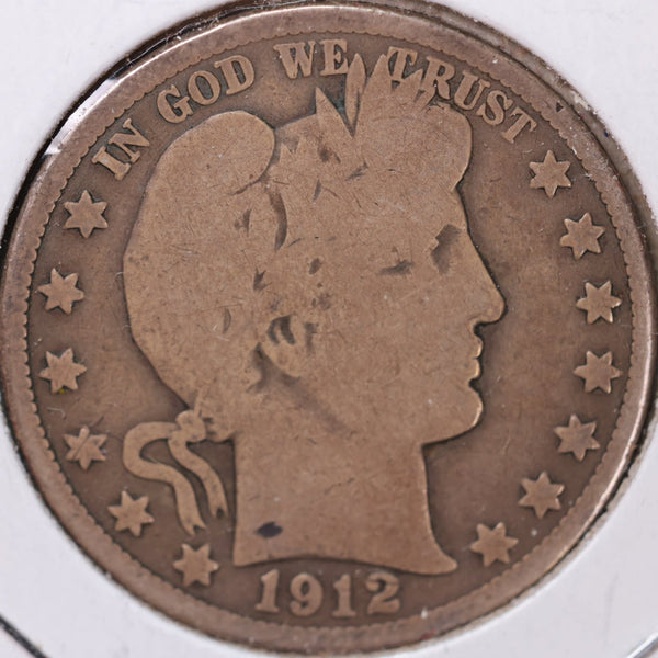 1912 Barber Half Dollar, Good Circulated Coin, Store #H912.04